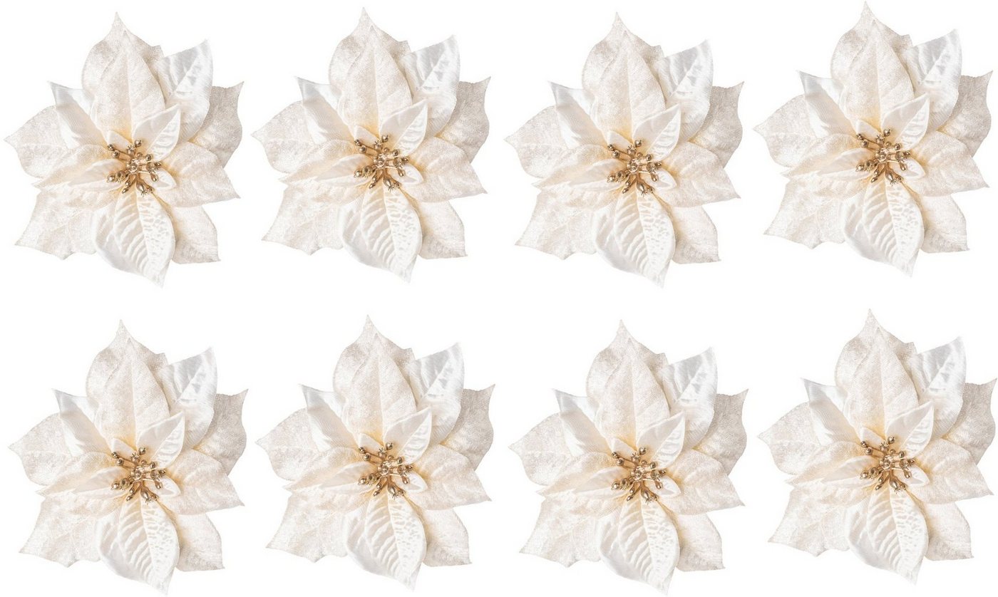 Creativ deco Weihnachtsbaumklammer Weihnachtsdeko, Christbaumschmuck (8-tlg), Weihnachtsstern-Blüte, mit Clip zum Befestigen, Ø ca. 17 cm von Creativ deco