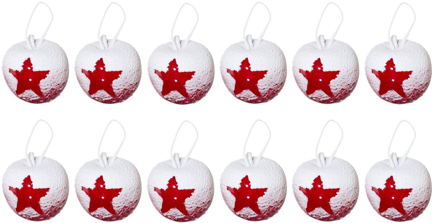 Creativ deco Weihnachtsfigur Weihnachtsdeko rot (Set, 12 St), Äpfel in beschneiter Optik, Ø ca. 6,5 cm von Creativ deco