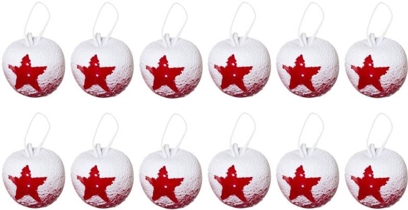 Creativ deco Weihnachtsfigur Weihnachtsdeko rot (Set, 12 St), Äpfel in beschneiter Optik, Ø ca. 6,5 cm von Creativ deco