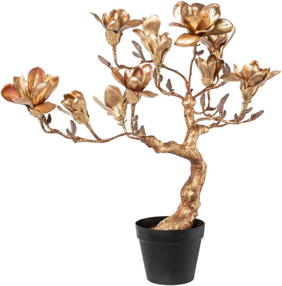 Winterliche Kunstpflanze Weihnachtsdeko Magnolie, Creativ deco, Höhe 71 cm, Baum im Kunststoffübertopf, altgoldfarben von Creativ deco