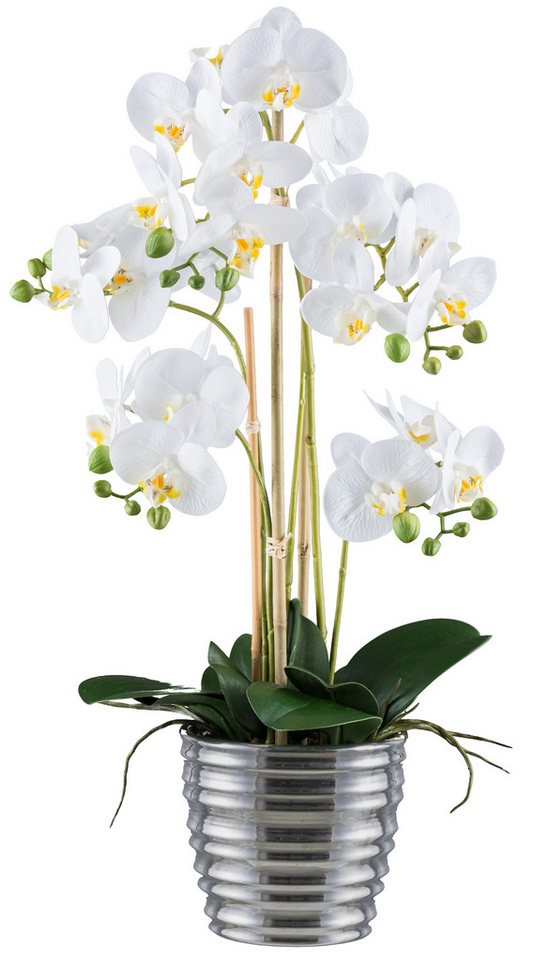Kunstblume Orchidee im Keramiktopf silber 15x13cm, Creativ green von Creativ green