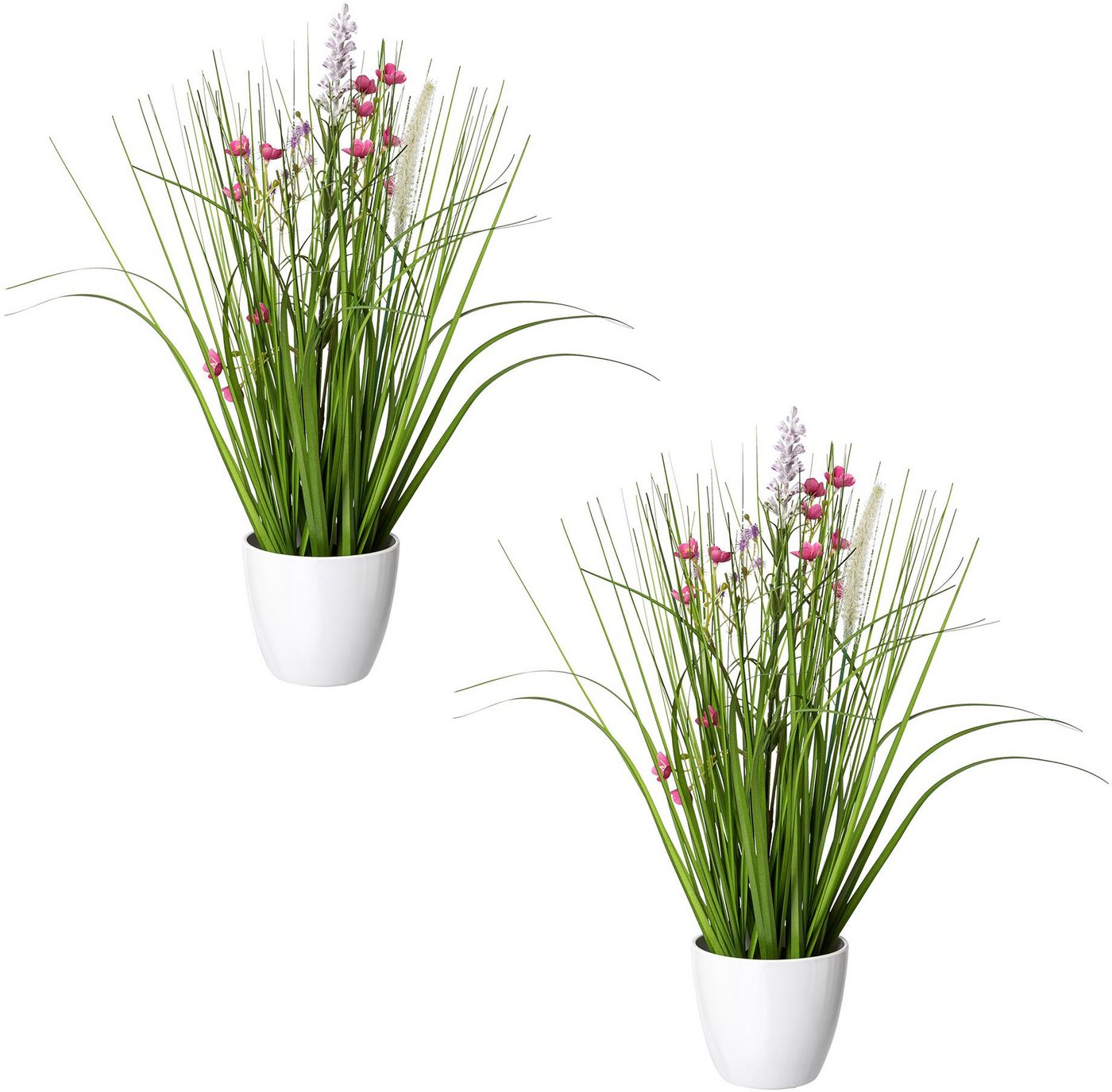 Kunstgras Blüten-Gras-Mix, Creativ green, Höhe 41 cm, in weißer Kunststoffschale von Creativ green
