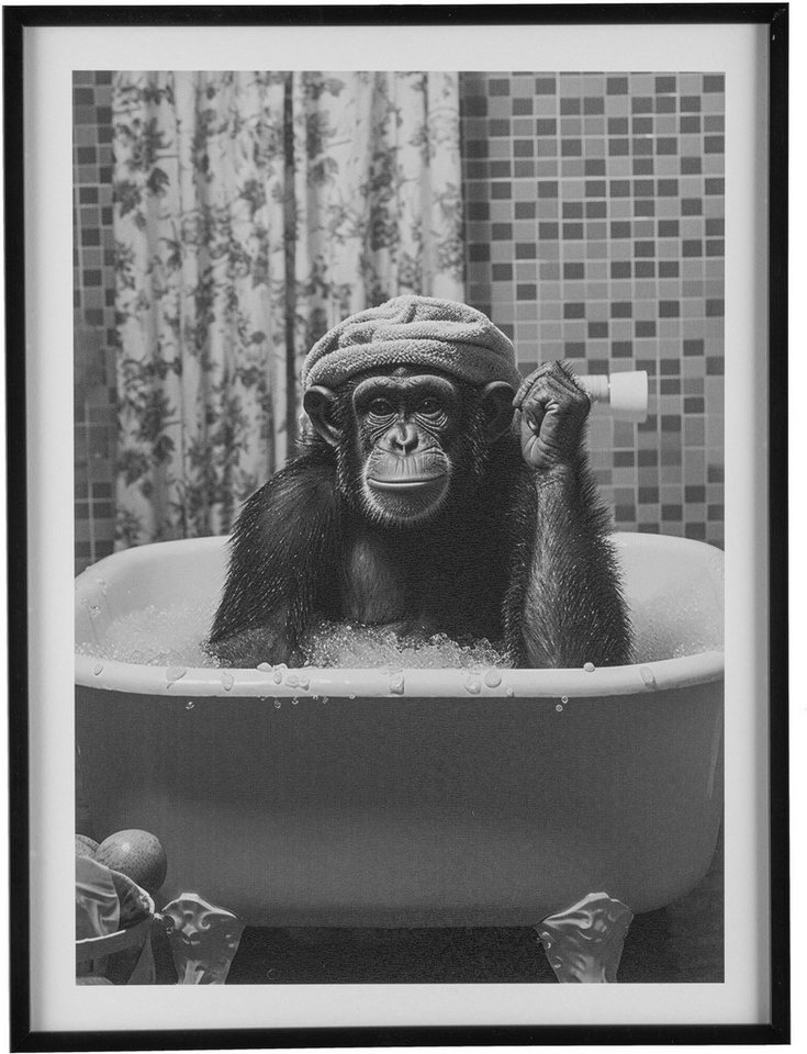 Creativ home Bild mit Rahmen Leinwandbild Affe in Badewanne, (1 St), mit Rahmen von Creativ home