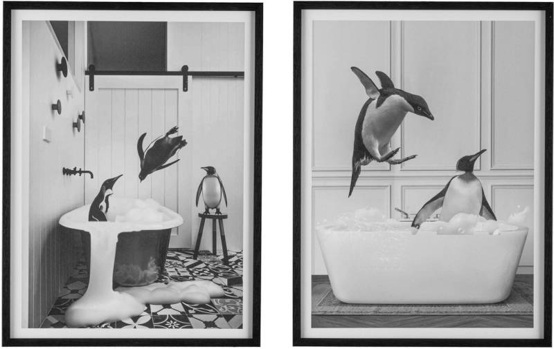 Creativ home Bild mit Rahmen Leinwandbild Pinguine in Badewanne, (2 St), mit Rahmen von Creativ home