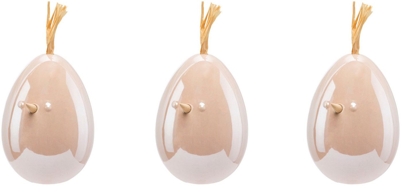 Creativ home Osterei Huhn, Ei mit Applikation (Set, 3 St), Frühjahrsdeko aus Keramik von Creativ home