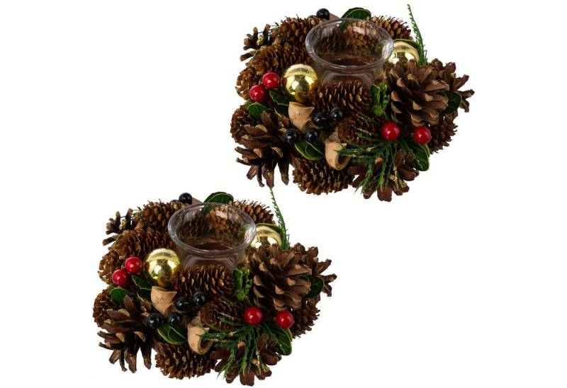 Creativ home Teelichthalter Adventsgesteck mit Teelichthalter (2 St), mit Glitzer von Creativ home