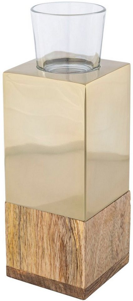 Creativ home Teelichthalter Kerzenhalter Tower (1 St), aus Holz, Edelstahl und Glas von Creativ home