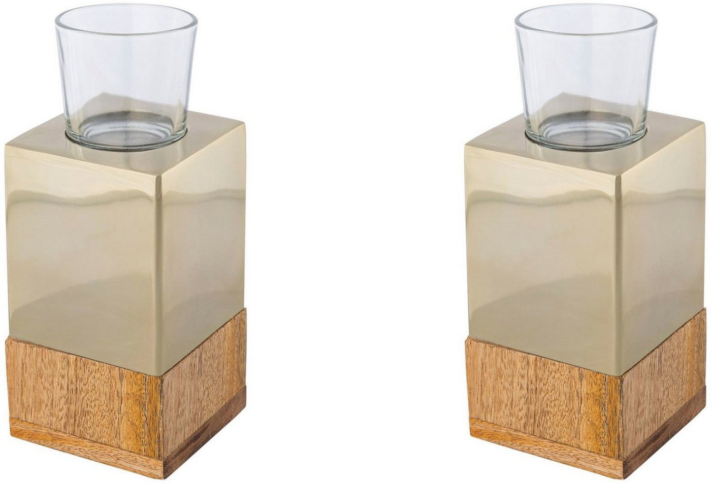 Creativ home Teelichthalter Kerzenhalter Tower (Set, 2 St), aus Holz, Edelstahl und Glas von Creativ home