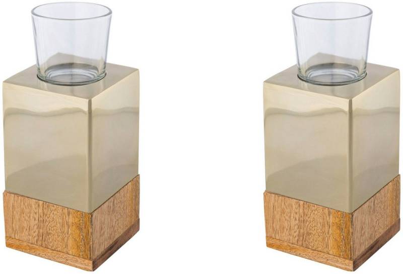 Creativ home Teelichthalter Kerzenhalter Tower (Set, 2 St), aus Holz, Edelstahl und Glas von Creativ home