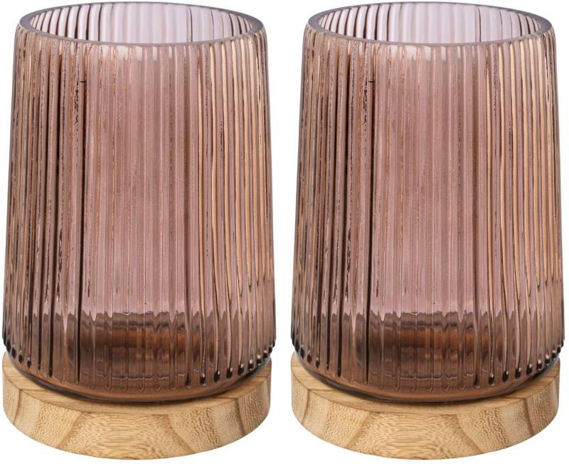 Creativ home Windlicht TRIEST (Set, 2 St), Kerzenhalter aus Glas, mit Holzfuß von Creativ home