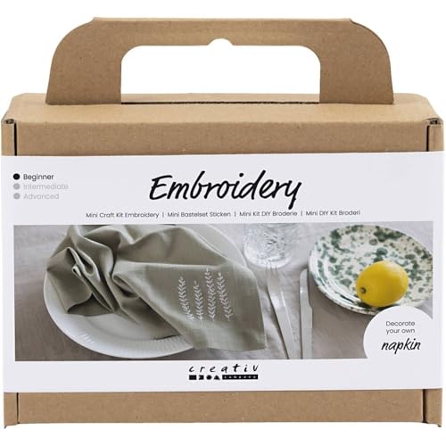 Creativ Mini Bastelset Stickerei, staubgrün, Serviette, 1 Packung, Green von Creativ