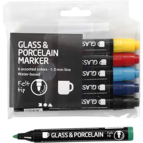Glas- und Porzellanstifte, 1-3 mm Strichbreite, Standardfarben, halb-undurchsichtig, 6-teilig von Creativ