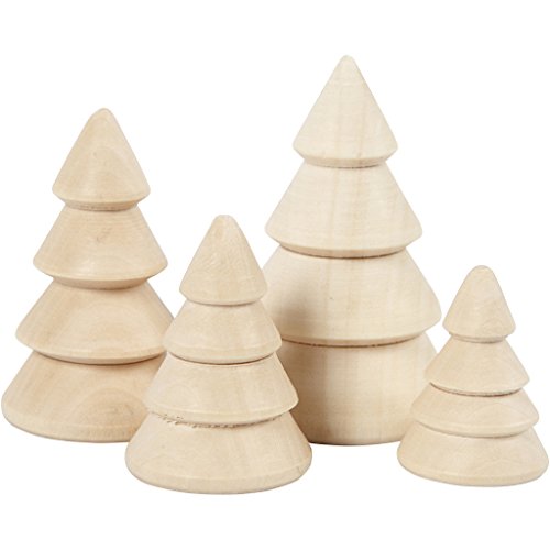 Weihnachtsbäume aus Holz, H: 3,3 + 4,3 + 5,3 + 6,3 cm), D: 2,3 + 3 + 3,2 + 4 cm, Empress-Holz, 4 Stück von Creativ