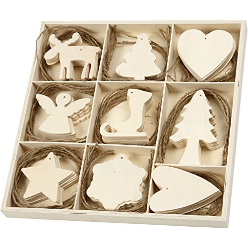 Weihnachtsbaum Deko Holz, 72 Stück Holzanhänger, Christbaumschmuck Set, Ornamente für Weihnachtsbaum, Weihnachtsdeko, Baumschmuck, 7-8 cm von Creativ