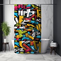 Duschvorhang Mit Graffiti, Langer Duschvorhang, Bunter Vorhang, Stilisierter von CreativAisyCo