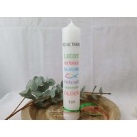 Taufkerze Mit Tollen Worten Und Einem Fisch - in Bunten Farben -Personalisiert von CreativAnita