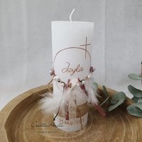 Taufkerze Rustikkerze Mit/Ohne Teelichteinsatz Mädchen Boho-stil - Weiß-Rosegold Romantisch von CreativAnita
