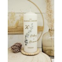 Hochzeitskerze Goldene Hochzeit 50 Jahre Personalisiert Hochzeitsgeschenk Goldpaar Jubiläum Eukalyptus Stumpenkerze Hochzeitskerze Goldene Hochzeit 50 Jahre Personalisiert Hochzeitsgeschenk Goldpaar Jubiläum Eukalyptus Stumpenkerze von Creativbyhillu