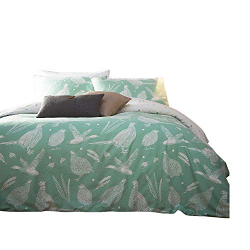 Creative Cloth Moorland Birds Bettbezug-Set, Polycotton, Grün, 200 x 200cm von furn.