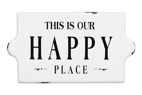 Creative Co-Op Wandschild aus Metall, mit Aufschrift "This is Our Happy Place", Weiß/Schwarz von Creative Co-op