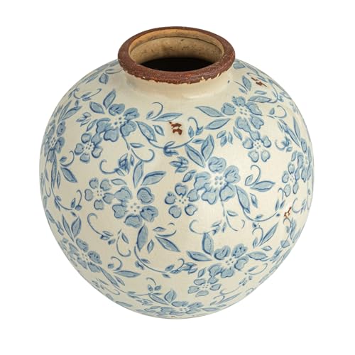 Creative Co-Op DF2720 Vase, 20,3 cm, Terrakotta, Blumenmuster, Crackle-Finish, Blau von Creative Co-op