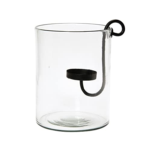 Creative Co-Op Glas-Hurricane mit Metall-Kerzenhalter, Schwarze Kerzenhalter, 20,3 cm L x 20,3 cm B x 25,4 cm H von Creative Co-op