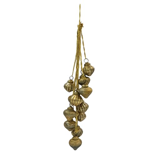 Creative Co-Op Glasornament Cluster mit Goldschnur, Antik-Gold-Finish von Creative Co-op