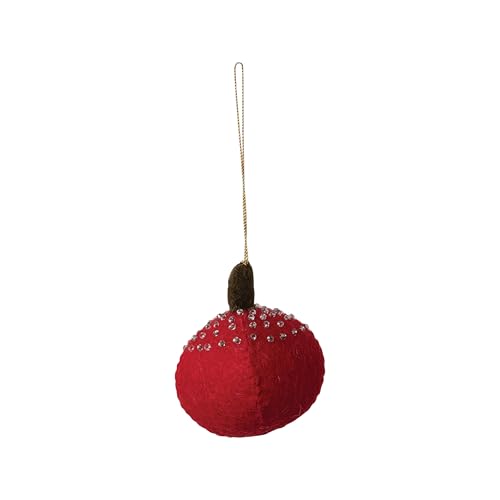 Creative Co-Op Handgefertigter Wollfilz Apfel Ornament mit Perlen, Rot und Braun von Creative Co-op