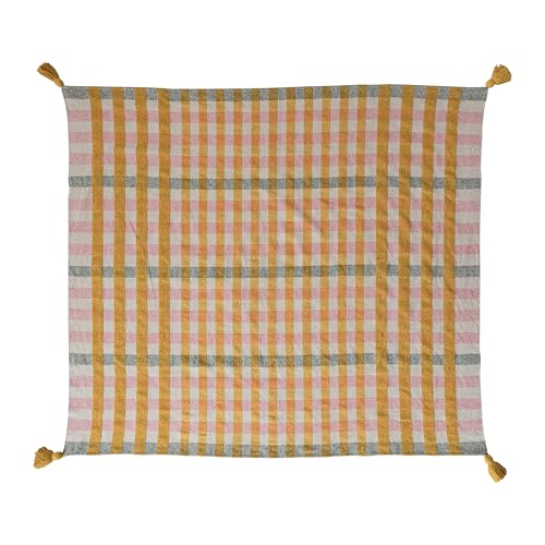 Creative Co-Op Jacquard-Überwurf aus gewebter Baumwolle mit Quasten, mehrfarbiges Karomuster von Creative Co-op