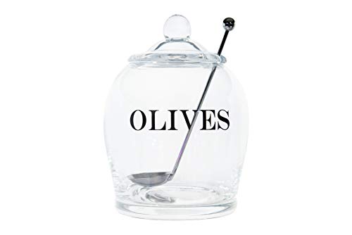 Creative Co-Op Klarglas Oliveglas mit Deckel und Schlitzlöffel aus Edelstahl (Set von 3 Stück inkl. Deckel) zur Aufbewahrung von Lebensmitteln von Creative Co-op