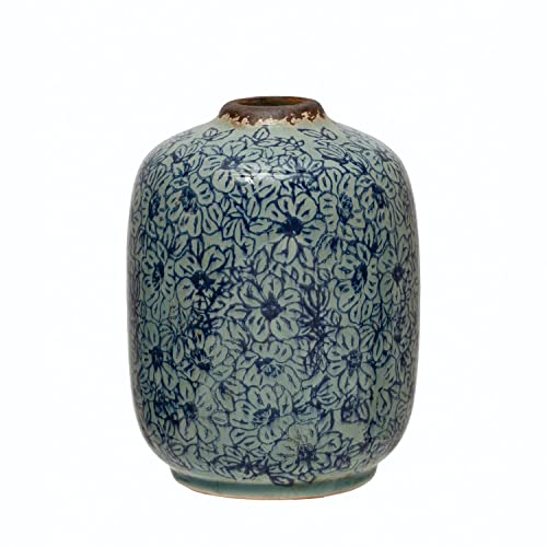 Creative Co-Op Terra-Cotta-Blumenmuster, Blaue Vase, 12,7 cm L x 12,7 cm B x 17,8 cm H von Creative Co-op