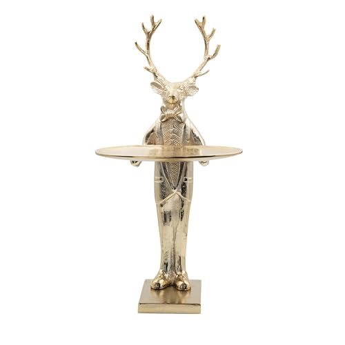 Creative Co-Op XS6981 Cast Aluminum Deer with Tray, Gold Finish Hirsch aus Aluminiumguss mit Tablett, goldfarben, Aluminium MDF von Creative Co-op