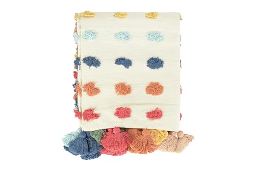 Creative Co-Op 60" L x 50" W Woven Cotton Throw with Tufted Dots & Tassels Überwurf, Baumwolle, Mehrfarbig von Creative Co-op