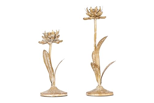 Creative Co-op Cut Metal Flower Shaped Taper Candle Holder in Distressed Gold Finish (Set of 2 Sizes) Kerzenhalter von Creative Co-op