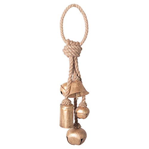 Creative Co-op Decorative Metal Bells in Various Shapes on Jute Rope Hanger Hängedekoration für die Wand, Gold von Creative Co-op