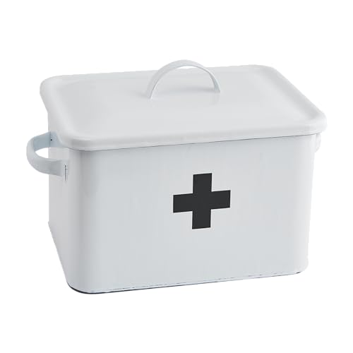 Creative Co-op Enameled First Aid with Lid & Black Cross on Front Box, Emailliert, Weiß, schwarzes Kreuz von Creative Co-op