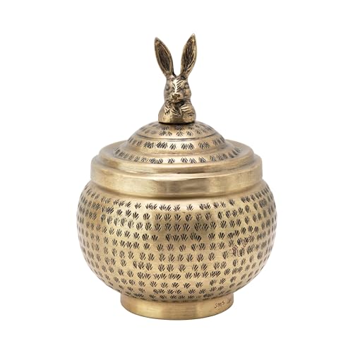 Creative Co-op Hammered Metal Container with Rabbit Finial, Brass Finish Aufbewahrungsbox, Messing von Creative Co-op