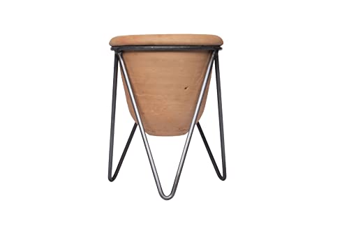 Creative Co-op Terracotta Pot with Metal Stand (Set of 2 Pieces) Pflanzgefäß, Terrakotta Metall, Orange/Abendrot im Zickzackmuster (Sunset Chevron), 2 pcs, 2 von Creative Co-op