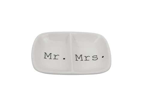 Creative Co-op White Ceramic and Mr. & Mrs. Schale mit Zwei Fächern, Keramik, weiß, 3.5" L x 2.75" W von Creative Co-op