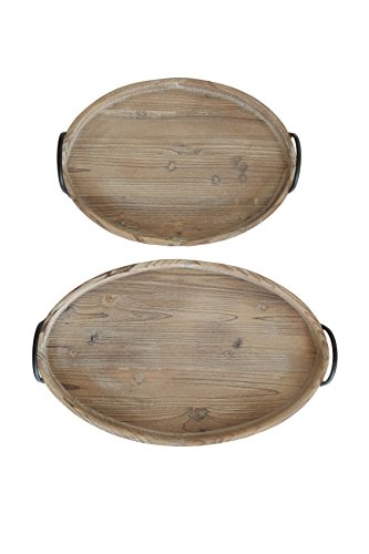 Creative Co-Op Round Decorative Wood Trays with Metal Handles (Set of 2 Sizes) von Creative Co-op