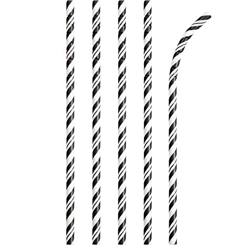Creative Converting 051159 Black Striped Eco-Flex Bendable Paper Straws-24 Pcs Papier-Strohhalme, schwarz/weiß von Creative Converting