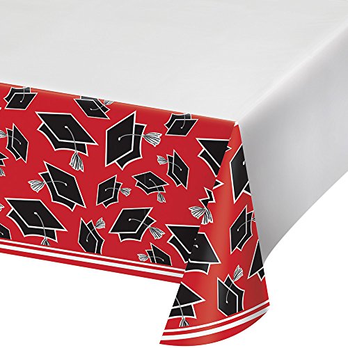 Creative Converting 320086 School Spirit Border Print Plastic Tablecover For Graduation Party, 54" x 102", Classic Red von Creative Converting