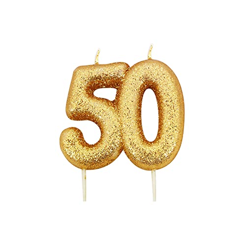 Anniversary House AHC207 Geburtstagskerze, Zahl 50, Tortenaufsatz zum 50. Geburtstag, 7 cm, Metallic-Gold von Anniversary House