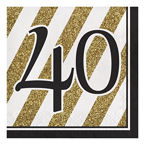 Creative Converting Black and Gold Number 40 Paper Luncheon Napkins,13"-16 Pcs, 21, 6 1/2 in von Creative Converting