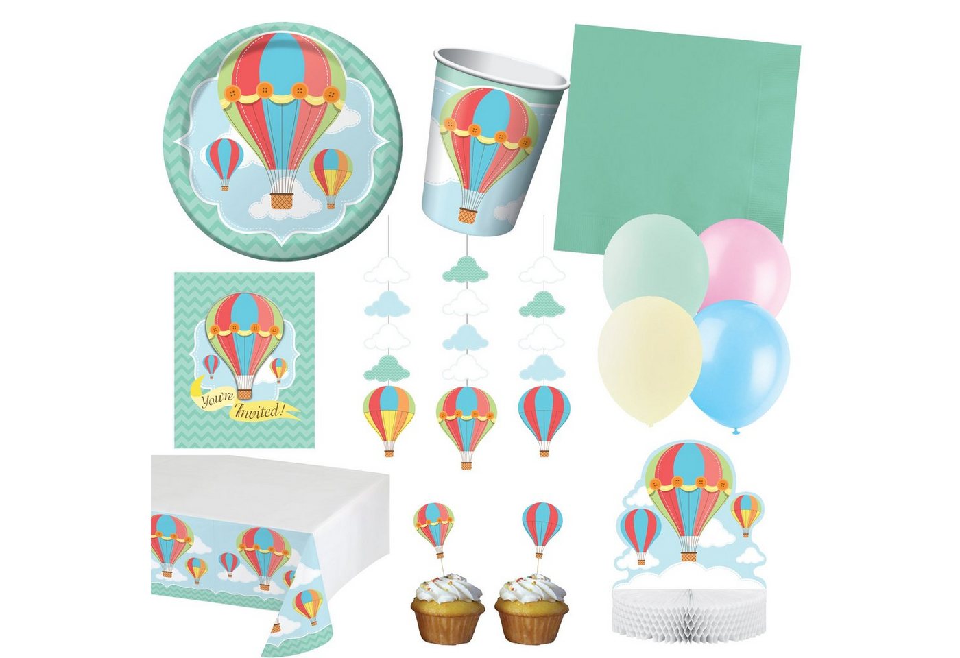 Creative Converting Einweggeschirr-Set XXL Partyset Baby Ballon Dekoration Babyparty 71tlg., 8 Personen von Creative Converting