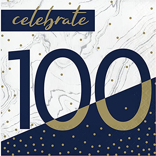 Creative Converting Servietten zum 100. Geburtstag, Marineblau und Gold, 16,5 cm von Creative Converting