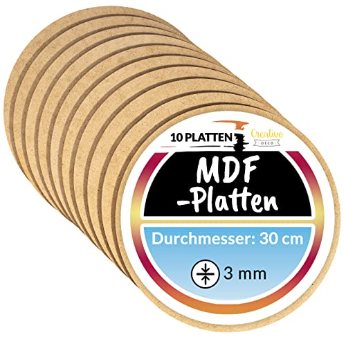 Creative Deco 10 Runde MDF Platten | 30 cm x 30 cm x 0,3 cm | Dünne Holz-Platten | Perfekt für Laser, CNC Router, Modellierung, Durchbrochenes, Laubsäge von Creative Deco