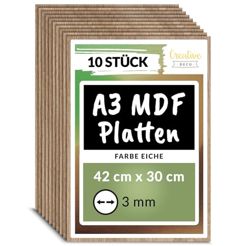 Creative Deco 10 x A3 MDF Platten Einseitig Lackiert Eiche | 420 x 300 x 3 mm | Dünne Holz-Platten | Perfekt für Laser, CNC Router, Modellierung, Laubsäge Creative Deco 10 x A3 MDF Platten Einseitig Lackiert Eiche | 420 x 300 x 3 mm | Dünne Holz-Platten | Perfekt für Laser, CNC Router, Modellierung, Laubsäge von Creative Deco