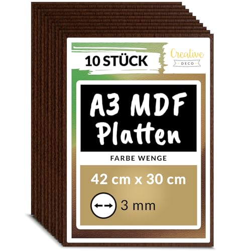 Creative Deco 10 x A3 MDF Platten Einseitig Lackiert Wenge | 420 x 300 x 3 mm | Dünne Holz-Platten | Perfekt für Laser, CNC Router, Modellierung, Laubsäge Creative Deco 10 x A3 MDF Platten Einseitig Lackiert Wenge | 420 x 300 x 3 mm | Dünne Holz-Platten | Perfekt für Laser, CNC Router, Modellierung, Laubsäge von Creative Deco