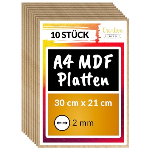 Creative Deco 10 x A4 MDF Platten | 300 x 210 x 2 mm | Dünne Holz-Platten | Perfekt für Laser, CNC Router, Modellierung, Laubsäge Creative Deco 10 x A4 MDF Platten | 300 x 210 x 2 mm | Dünne Holz-Platten | Perfekt für Laser, CNC Router, Modellierung, Laubsäge von Creative Deco